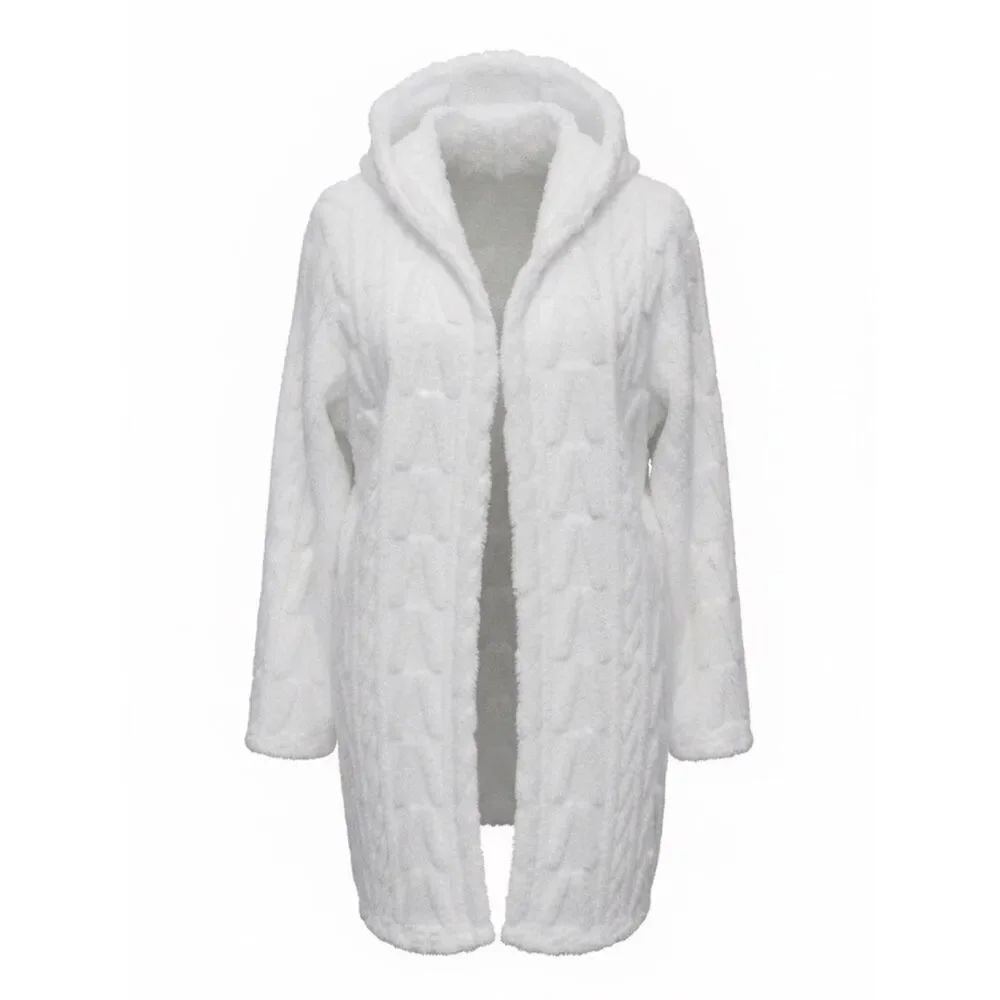 Knapp Studio Cozy White Shaggy Hooded Cardigan. Size: Large Color: White